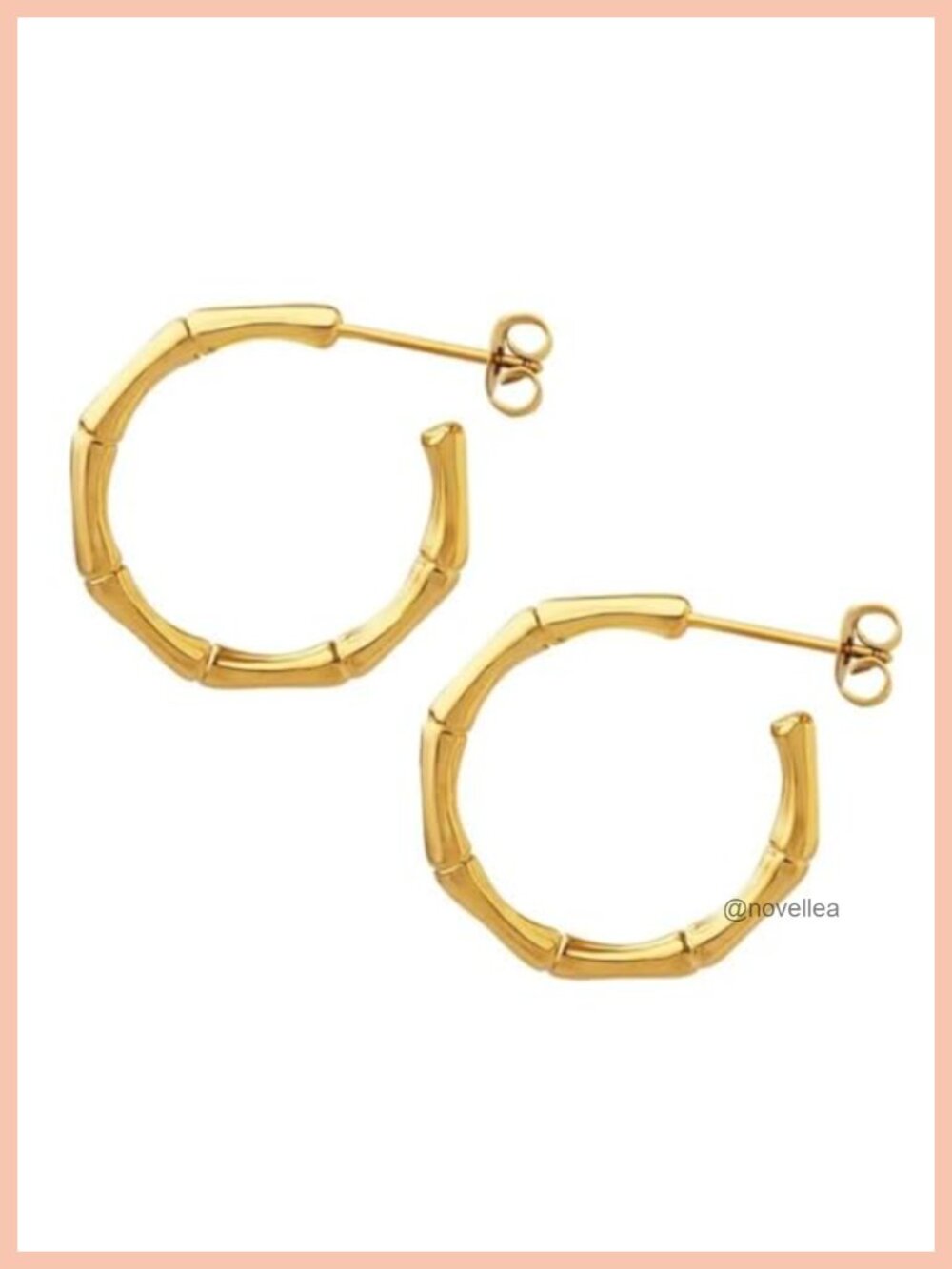 18K Gold Plated Stainless Steel Small Bamboo Hoop Earrings Hypoallergenic